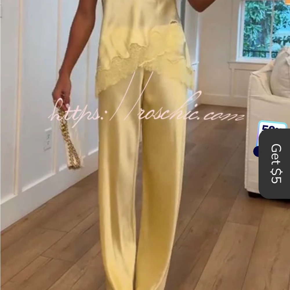 Yellow Satin Lace Set